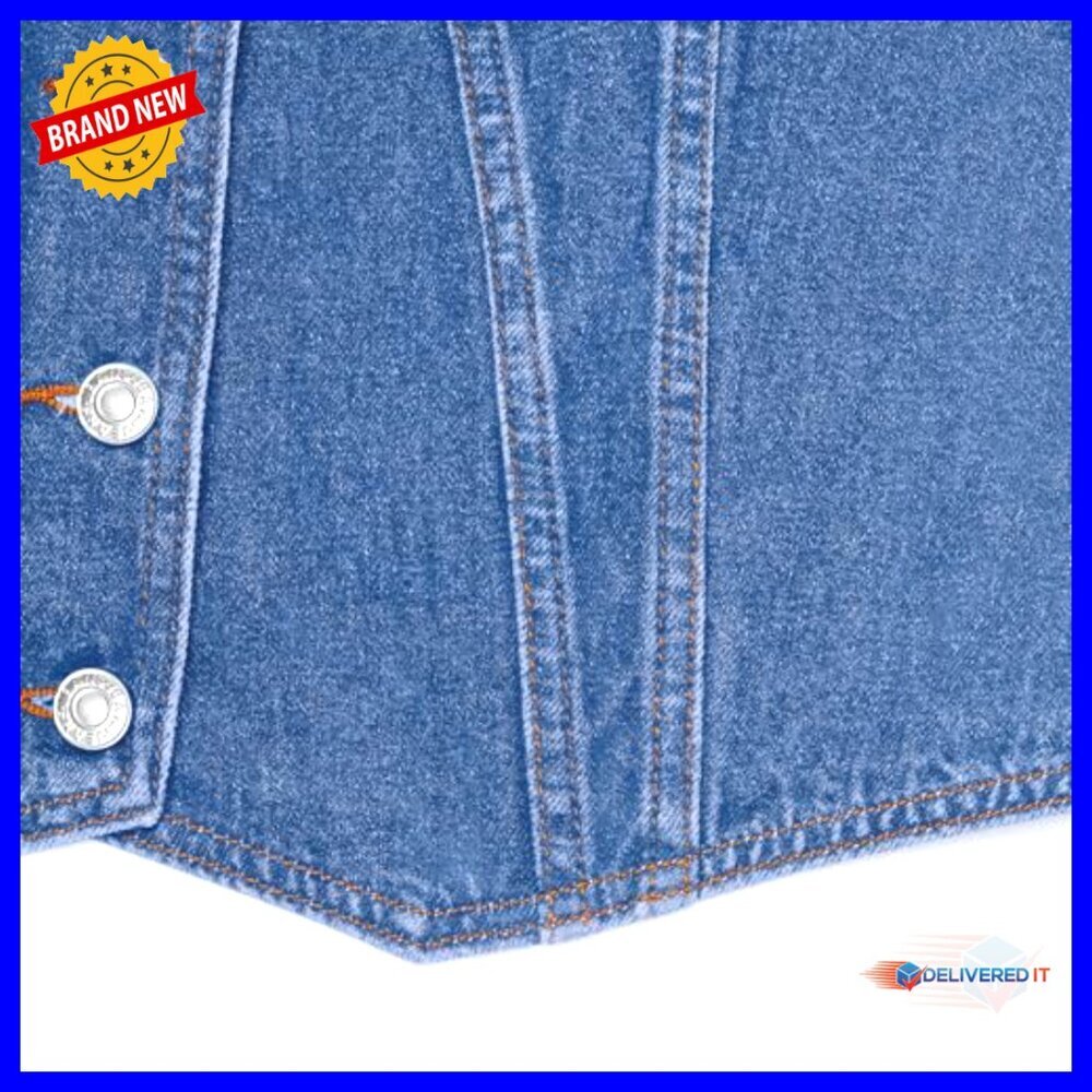 Large Denim Vest V-Neck Button Down Sleeveless Casual Top - Picture 4 of 7